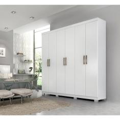 Guarda Roupa Casal em MDF 6 Portas 3 Gavetas Espelho Interno Giratório e Pés Clara Panan Móveis Branco