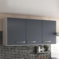Armário de Cozinha Aéreo Suspenso 3 Portas Branco/Cinza