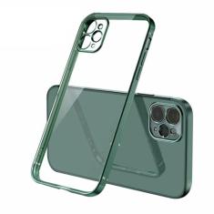 Capa de telefone transparente quadrada luxuosa de silicone para iPhone 11 12 13 Pro Mini Xs Max X Xr Se 2020 7 8 Plus Capa macia revestida, preto verde, para iPhone 12