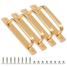 Yitexin Puxador de porta de metal sólido dourado com placas e parafusos, puxadores de portão deslizante de liga de alumínio sem perfuração de 147 mm/5,79 pol, puxadores para armário, guarda-roupa,