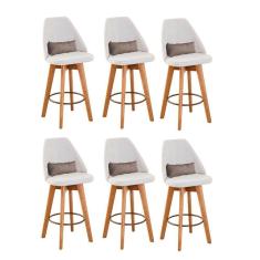 Kit 06 Banquetas Linho Bege E Almofada Suede Bege