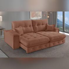 Sofá Retrátil Reclinável 250cm Istambul Yescasa Marrom Claro