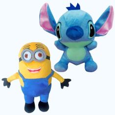 02 Brinquedos Pelucia Stitch 28cm e Minion M2 35cm Antialérgico