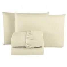 Jogo de Lençol Cama Casal Padrão Box 3 Peças Liso com Elástico - Promo