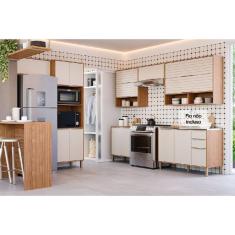 Cozinha Modulada Completa Esplêndida 7 Peças 4 Aéreos + 2 Balcões + 1 Torre Quente C7p183 Freijó Off White