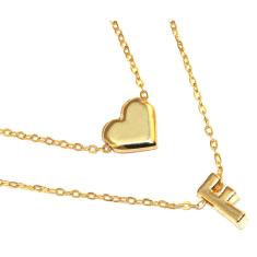 Colar Cordão Duplo Minha Inicial F Coração Folheado Ouro 18k