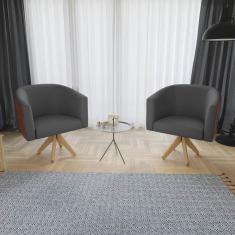 Kit 02 Poltronas Base Giratória De Madeira Nozes Chumbo