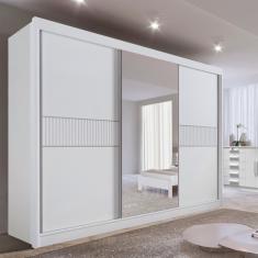 Guarda-roupa Com Espelho Casal 3 Portas 6 Gavetas 100% Mdf Miami Ripado Branco