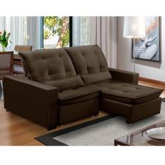 Sofa Retratil Reclinavel 2 Lugares 2,10m Atlantis Veludo Marrom Lansof