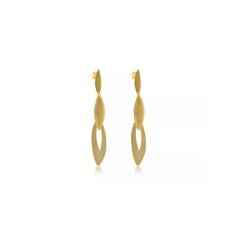 Brinco Grande De Folhas Sobrepostas Folheado Em Ouro 18k