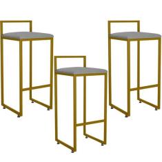 Kit 03 Banquetas Alta Para Cozinha Sala De Jantar Hanna L02 Dourado Co