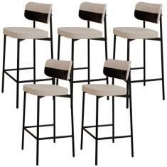 Kit 05 Banquetas Alta Bar Cozinha Sala De Jantar Aço Preto Kaira C01 L
