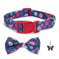 Coralup Coleira floral para cães com gravata borboleta para aniversário confortável de algodão gravata borboleta ajustável fofa pequena coleira para meninas meninos e cães, P, pescoço 28-41 cm,