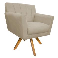 Poltrona Laura Base Giratória de Madeira Suede Bege