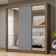 Guarda Roupa Casal Nobre 3 Portas de Correr MDP Rustic-cinza nobre Madesa