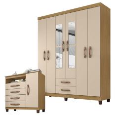 Guarda Roupa Casal Modena 6 Portas de Bater 2 Gavetas MDP Carvalho Americano Off White