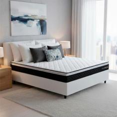 Conjunto Cama Box Viúva Dakota Preto 128x188x57 Espuma D33 - King Hous