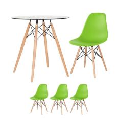 KIT - Mesa Eames com tampo de vidro 70 cm + 3 cadeiras Eiffel DSW