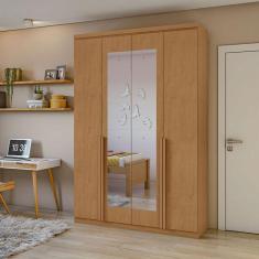Guarda Roupa Solteiro Ambiente Alonzo 4 Portas Amêndoa Clean com Espelho - Lopas