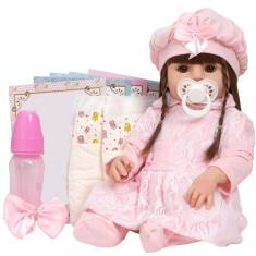 Boneca Reborn Realista Menina Linda Cabelo Longo Acessórios