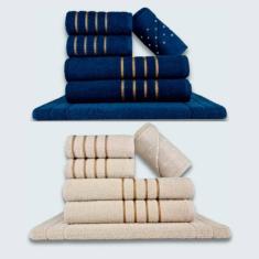 Jogo De Toalhas 12 Pçs Coleção Dubai 100% Algodão Az+bg