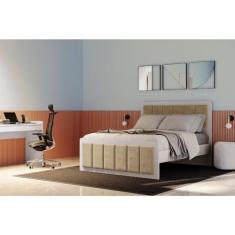 Cama de Casal em Mdp 188x138cm Revestido em Suede Branco