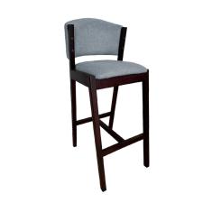 Banquetas Alta de Madeira Maciça Castanho Premium Ana com Encosto Linho Cinza