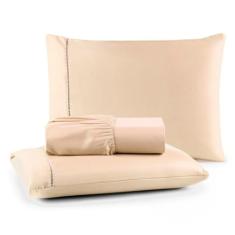 Lençol de Casal 400 Fios 3 Peças Percal em Ponto Palito (Palha)