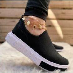tênis meia shoes feminino leve confortável - Annabê Calçados, Preto