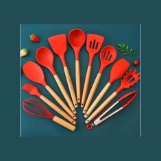 Kit Colheres Silicones 12 Peças Copo Colher Espátula Concha Suporte Co