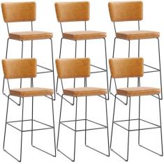 Kit 6 Banquetas Altas Cozinha Sala Jantar Base Em Aço Fixa Allana L02 