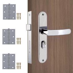Fechadura Porta Externa Perfil Aredondado Inox + Dobradiças