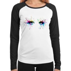 Baby Look Raglan Olhos Cores Pintura Manga Longa - Foca na Moda, Branc