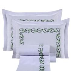 Jogo De Lençol King Percal 200 Fios Bordado 04 Peças Benim - Casaborda