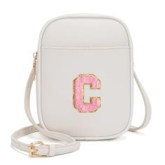 Viverte Bolsa infantil com inicial transversal para meninas, 3 bolsos, couro PU, bolsa transversal para presente personalizado para meninas adolescentes, Bege, One Size