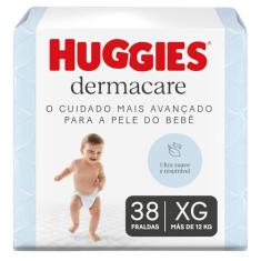 Fralda Huggies Premium Dermacare Tamanho XG - 38 Fraldas Premium com formato anatômico, materiais ultra macios e respiráveis. Super absorção de até 12 horas e ajuda previnir assaduras