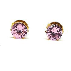 Brinco Lonely Eight Solitário Cristal Rosa Folheado Ouro 18K