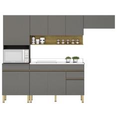Armário de Cozinha 5 peças Balcão com Pia 120cm Lina10 Z06 Gris/Freijó - Mpozenato