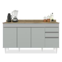 Balcão De Cozinha Para Pia 150cm Com Tampo Marrocos Cinza Claro-castanho - Lumil