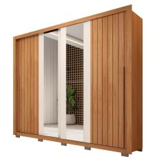 Guarda Roupa Casal 2 Portas De Correr Com Espelho Moviment Freijó/off White - Caemmun