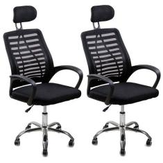 Kit 2 Cadeiras Escritório Diretor Tela Mesh Encosto De Cabeça com Eboo