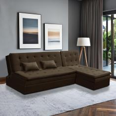 Sofá Cama King 5 Lugares 2,70m Alice Suede Marrom Adonai Estofados