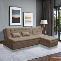 Sofá Cama King 5 Lugares 2,70m Alice Suede Cappuccino Adonai Estofados