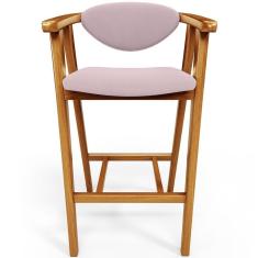 Banqueta Alta Para Cozinha Bancada Bar Sala De Jantar Fixa Cecília L02 Suede Rosê