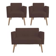 Kit 01 Namoradeira 02 Poltronas Marisa Marrom