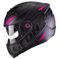 Capacete Fechado Moto Peels Icon Fast Preto Fosco com Rosa 58