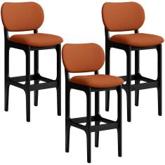 Kit 03 Banquetas Alta Bar Cozinha Sala Jantar Fixa Betta L02 Preto Tecido Terracota - Lyam Decor