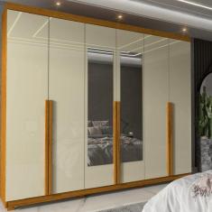 Guarda Roupa Casal 6 Portas 4 Gavetas com Pés e Espelho Imperatriz Gelius