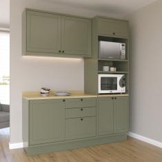 Cozinha Compacta 3 Peças 6 Portas 3 Gavetas Sevilha Verde Hill /Carvalho Marrom