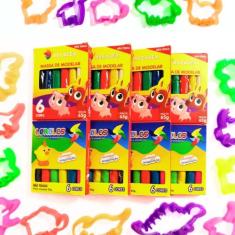30 Cx Massinha de Modelar 6 Cores + 100 Forminhas Cortadores Coloridos